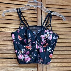 Victoria's Secret Black and Pink Floral Wired Bralette